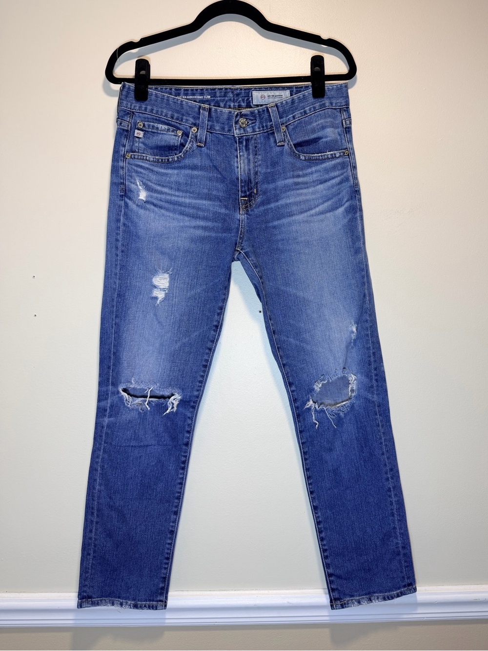 AG Adriano Goldschmied Women's Distressed Blue Boyfriend Jeans